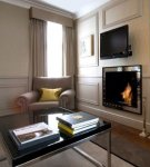 Interior design and decoration of a living room with a fireplace in the house