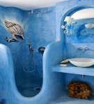 Blue color bathroom design, combination of design style shades and features