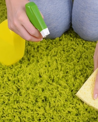 girl cleans the carpet