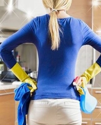 the girl is cleaning