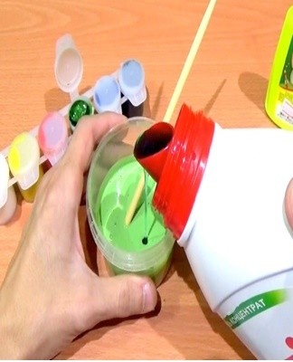 Let's make a slime out of Parsley, shaving foam, PVA glue and food coloring.