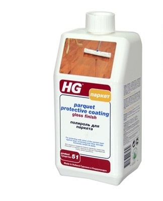 HG polish perfectly takes care of the parquet, adds shine and creates a dirt-repellent layer.