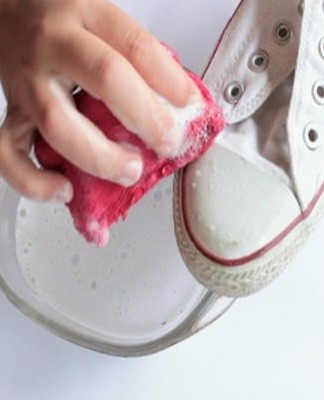 It is recommended to moisten a sponge in the liquid and process the sneakers.