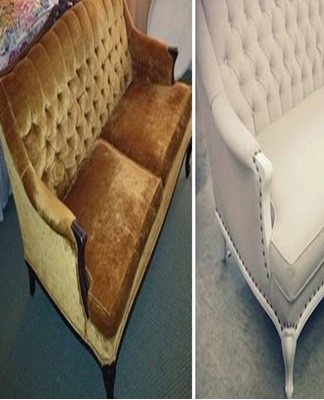 The old upholstery is attached to the wooden parts of the sofa with special brackets.