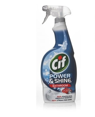 In order to clean the shower cubicle from plaque and dirt, Cif is well suited.