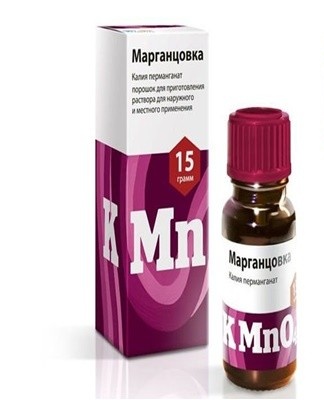 100 g of powder and 2-3 drops of potassium permanganate are dissolved in 10 liters of water.