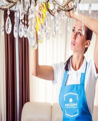 To wash ceiling chandeliers without disassembling parts, a chemical agent with antistatic properties is used.