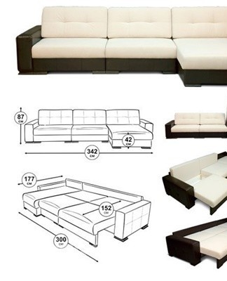 The difference with the basic model lies in the mechanism for transforming the sofa into a bed.