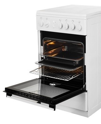 Compact appliance with enamelled hob, electric ignition and mechanical timer.