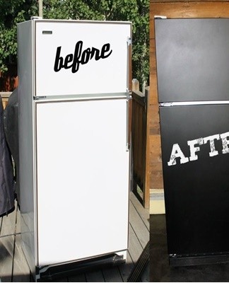 The refrigerator for paint is away from the walls, disconnected from the network.