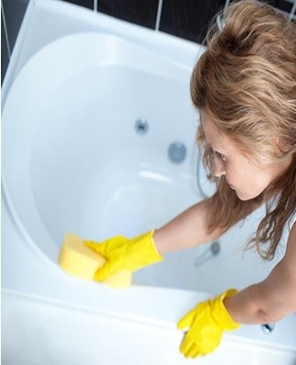 clean the toilet bowl, sink, bathtub