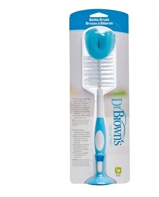 The brush, produced by a well-known company, consists of a sponge and bristles, easily gets inside the bottle