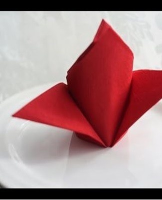 Decorate the plates with napkins made of dense, rough fabric that retains its shape well.