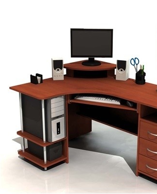 The assembly of the corner version of the computer table begins with the unfolding of all the parts, after which they proceed to the installation of the box.