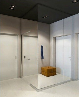 Mirrors and translucent glass partitions help to decorate and visually expand free space