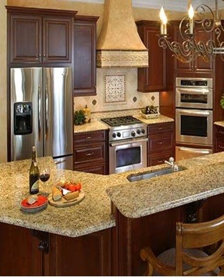 In a small room, lighting will help separate the working area from the dining area.