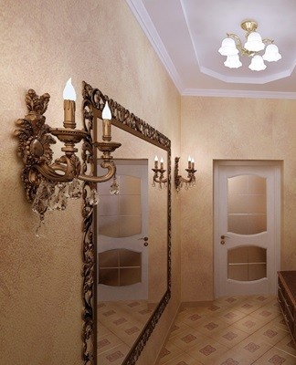 For this style, lamps with gilding, openwork forging are suitable.