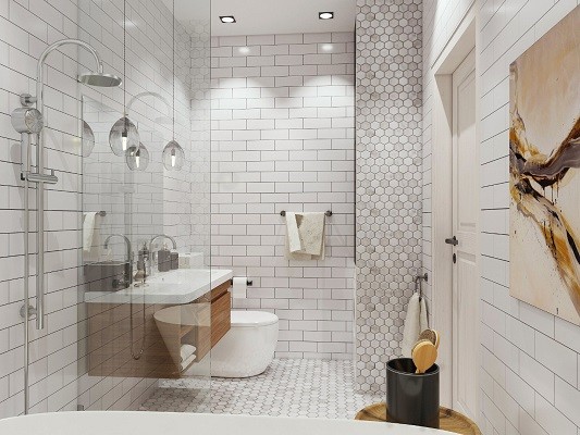 Scandinavian style is a great solution for small baths