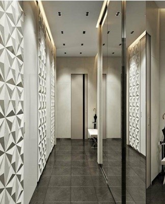 Minimal furniture, multifunctional closed structures, spot lighting, no decor