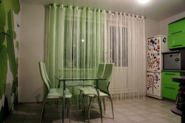 green curtains