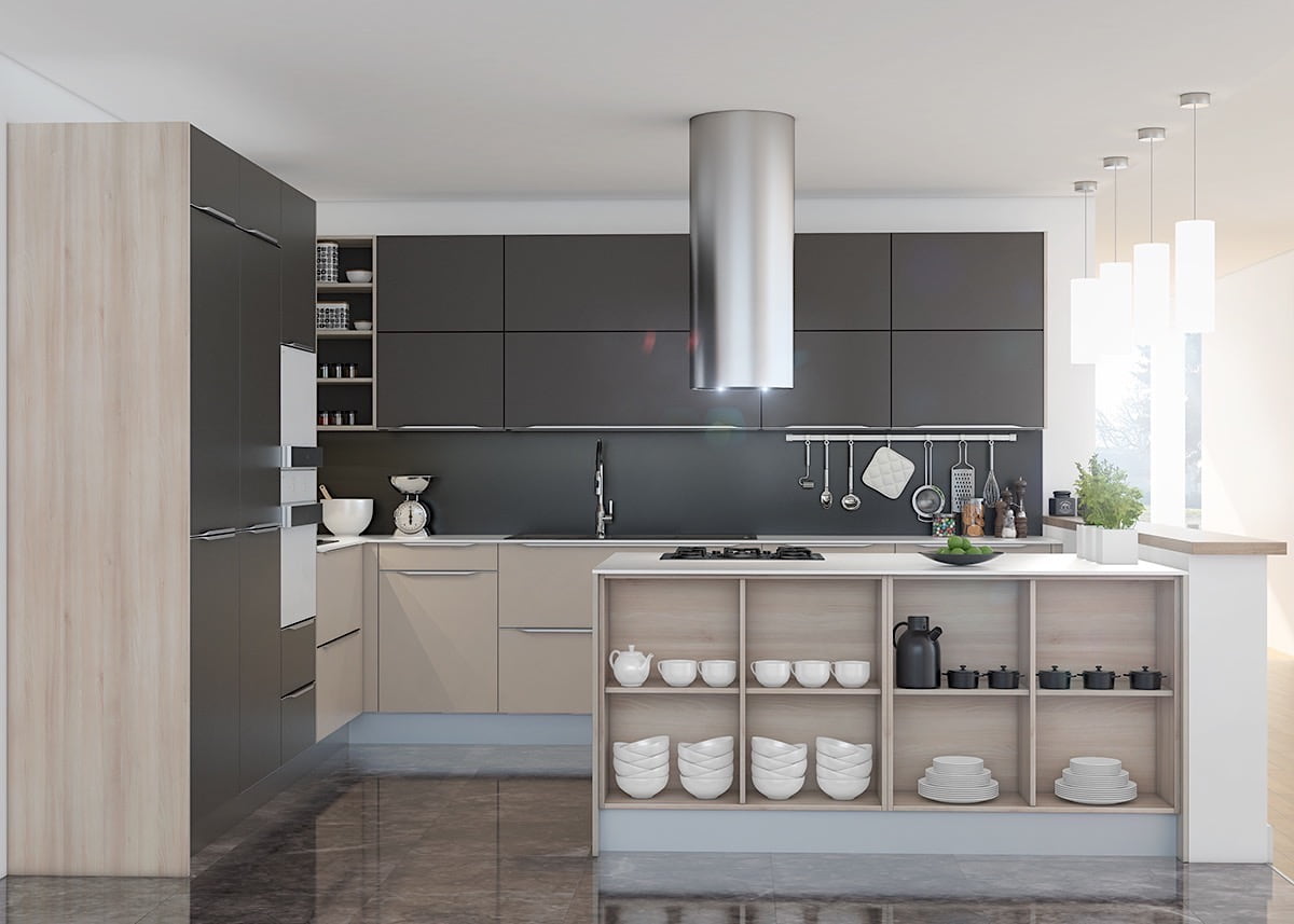 Dull countertops, made in a granite or ash color scheme, harmonize with any shades of facades.