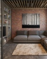 Features of interior design of a loft-style living room in a house or apartment