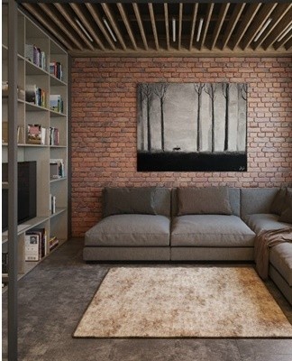Features of interior design of a loft-style living room in a house or apartment