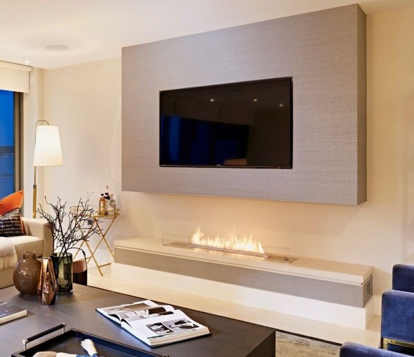 The biofireplace looks great with suspended ceiling elements.