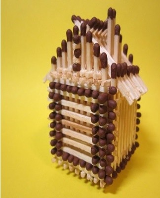 To model a house, you need to prepare matches, a toothpick, glue and a base (