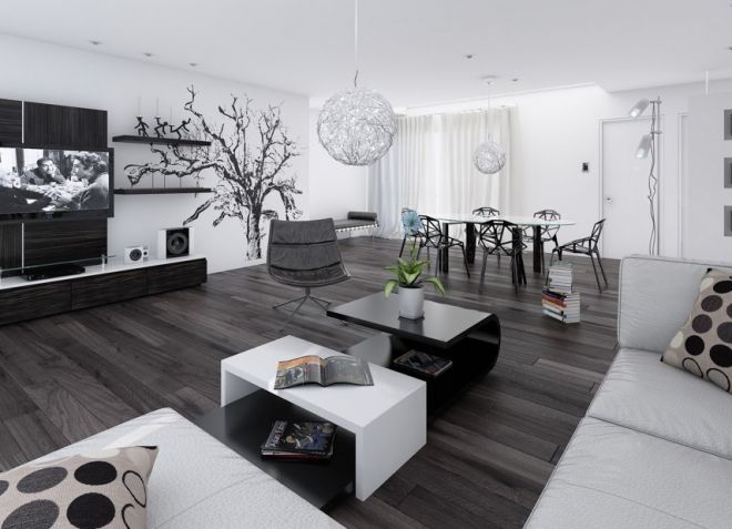 high-tech living room in blue