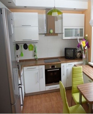 A place to eat in the kitchen can be: a small table, a bar counter, a folding table