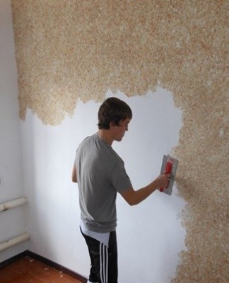 Liquid wallpaper is a modern material for interior decoration.