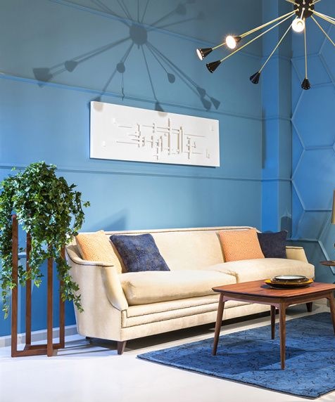 high-tech living room in blue