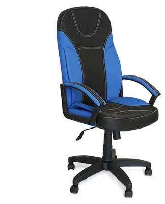 The product with eco-leather cover has armrests, plastic crossbar, adjustable seat height