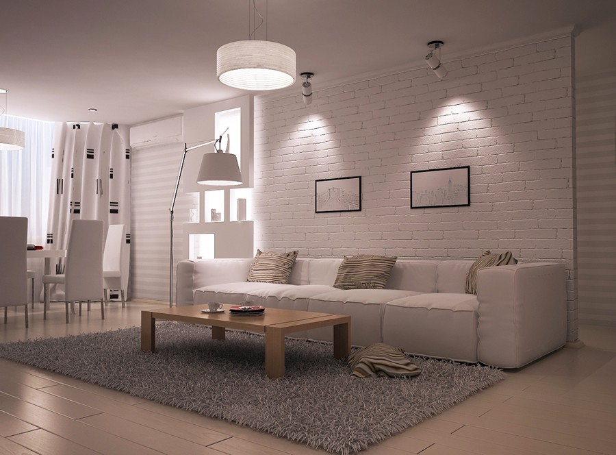 Despite the fact that brown can be a dark color, it is also often used in the design of loft-style living rooms.