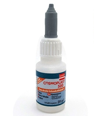 Cosmoplast Instant Adhesive forms a strong bond in just a few drops.