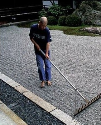 The gravel cover of the rock garden is often dirty.