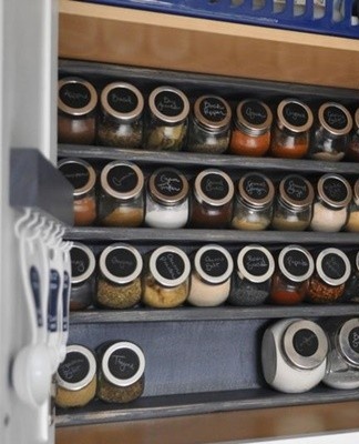 If possible, they make small cabinets with narrow doors or shelves.