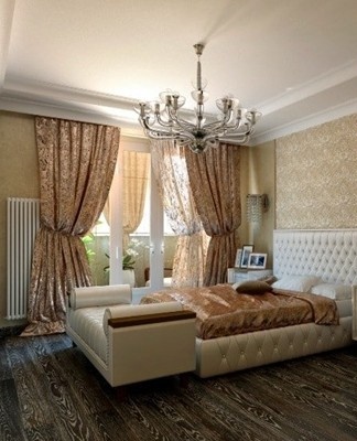 Beige bedrooms look great with chocolate floors.