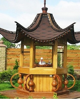 The construction is made in the form of a Japanese pagoda.