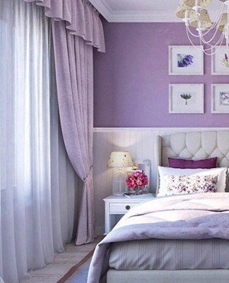 Lilac color is used in the style of Provence to decorate the bedroom