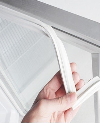 If the rubber seal fails, replacement can be done without removing the door from the hinges.