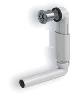 The upper part is mounted at the level of the overflow hole in the bathtub, washbasin.