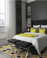 Bedroom interior design in gray tones, successful color combinations and style features