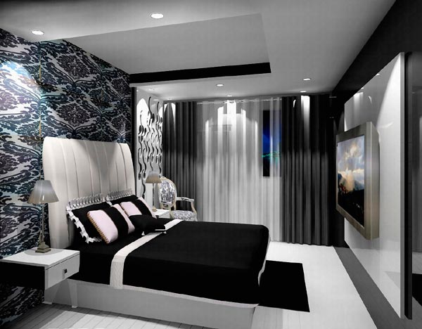 black and white bedroom