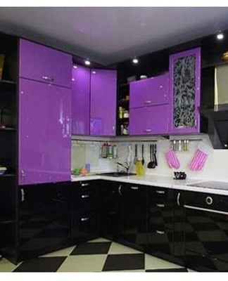 The main shades of purple in kitchen design, popular combinations and features of choice