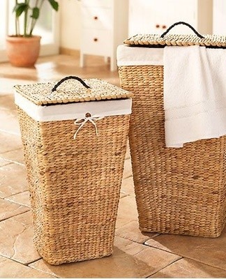 Small wicker baskets look great on the floor, shelves.