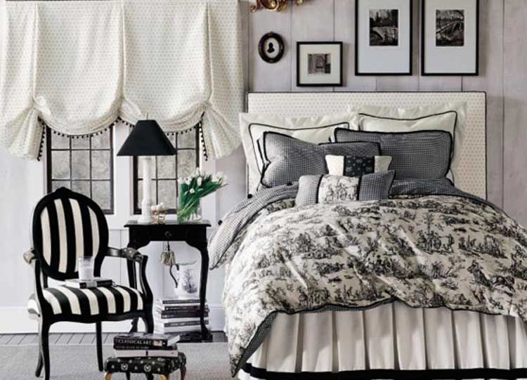black and white bedroom