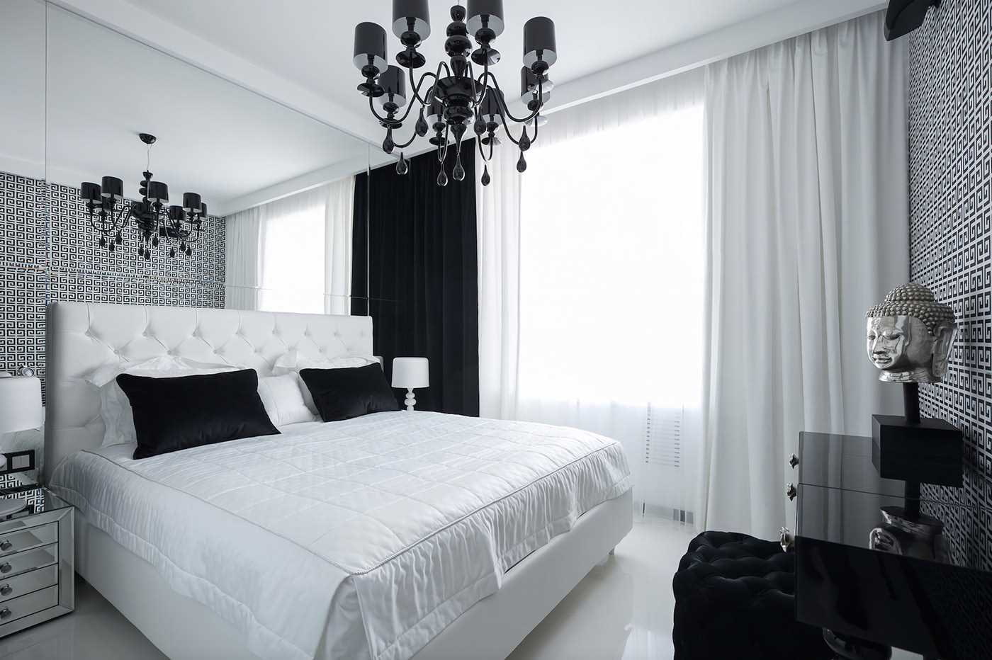 black and white bedroom