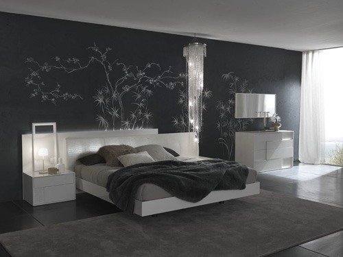 black and white bedroom